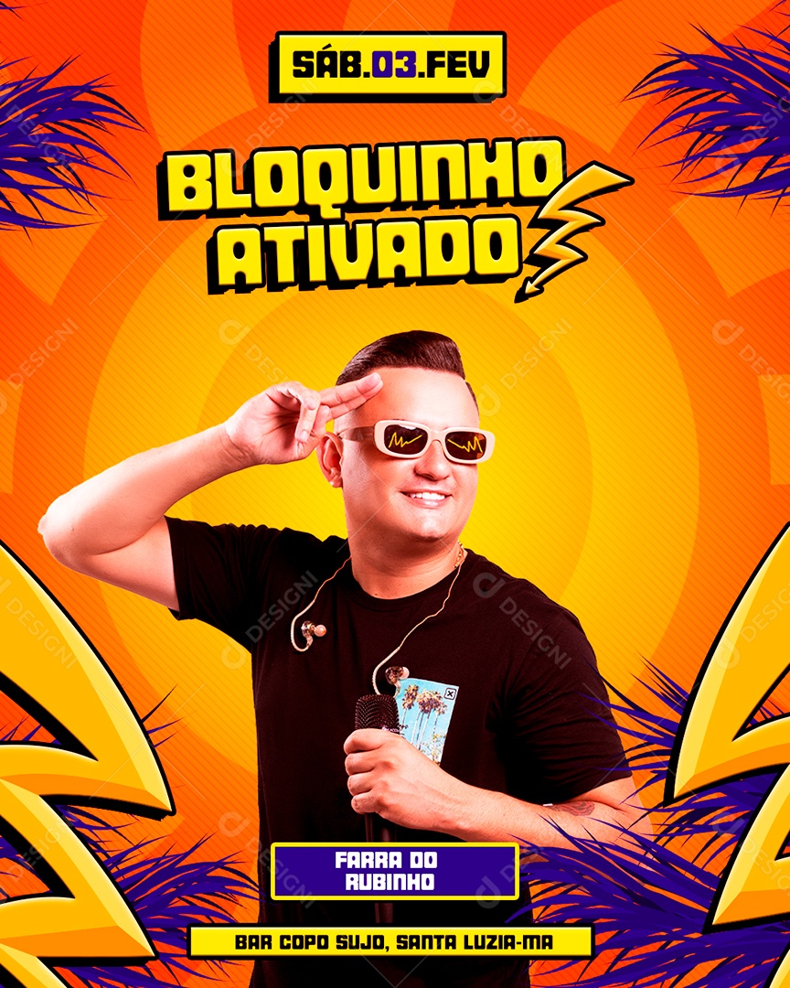 Flyer Carnaval Bloquinho Ativado Farra Do Rubinho Social Media PSD Editável