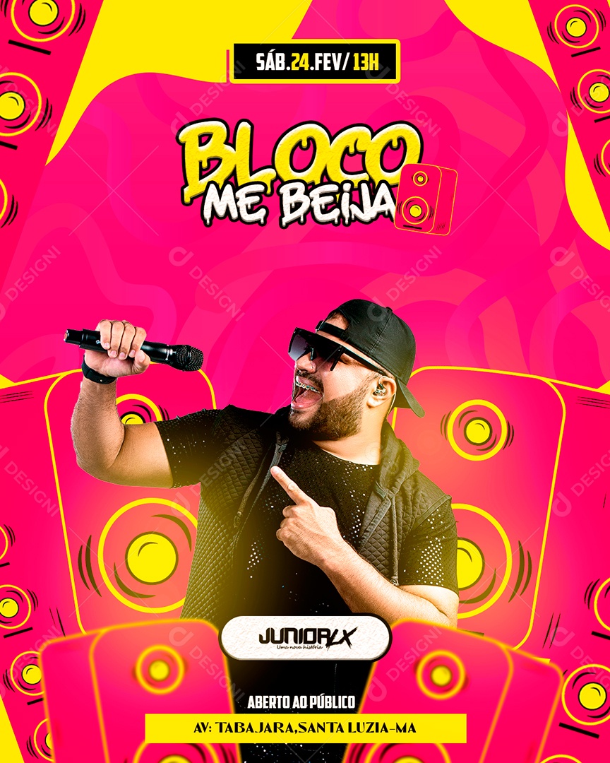 Flyer Bloco Me Beija Junior Lx Social Media PSD Editável