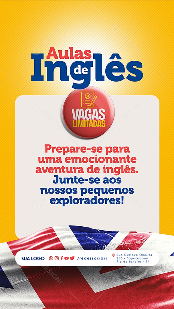Story Aulas de Inglês Prepare-se para uma Emocionante Aventura Social Media PSD Editável