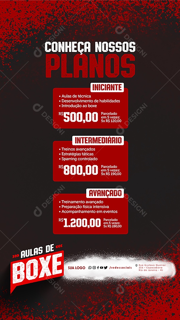 Story Aulas de Boxe Conheça nossos Planos Social Media PSD Editável