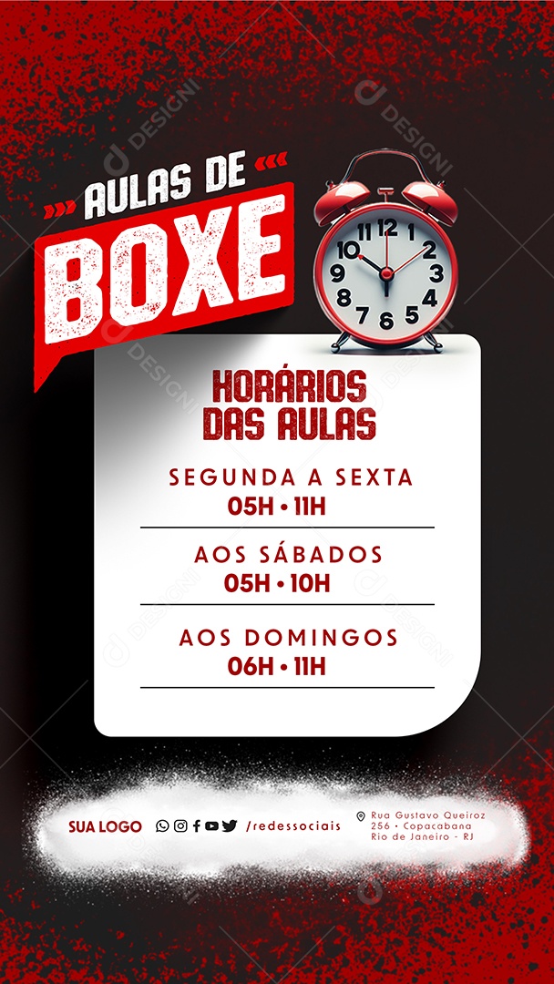 Story Aulas de Boxe Horários Social Media PSD Editável