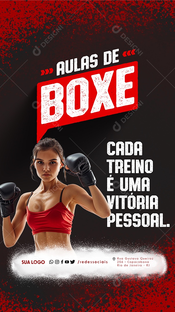 Story Aulas de Boxe Cada Treino é uma Vitória Pessoal Social Media PSD Editável