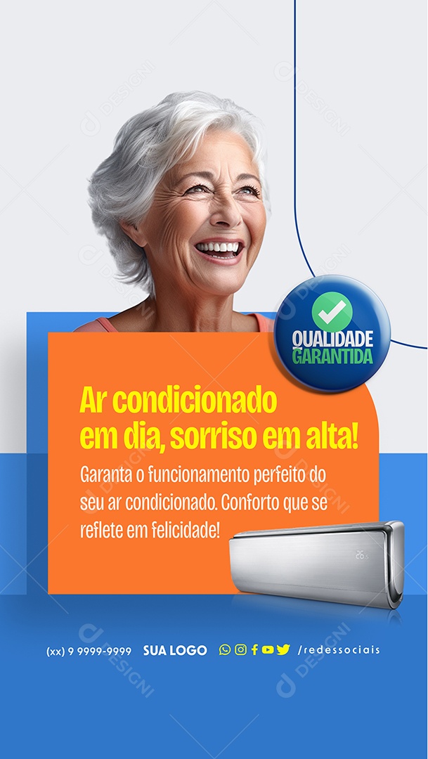 Story Ar Condicionado em Dia Sorrindo em Alta Social Media PSD Editável
