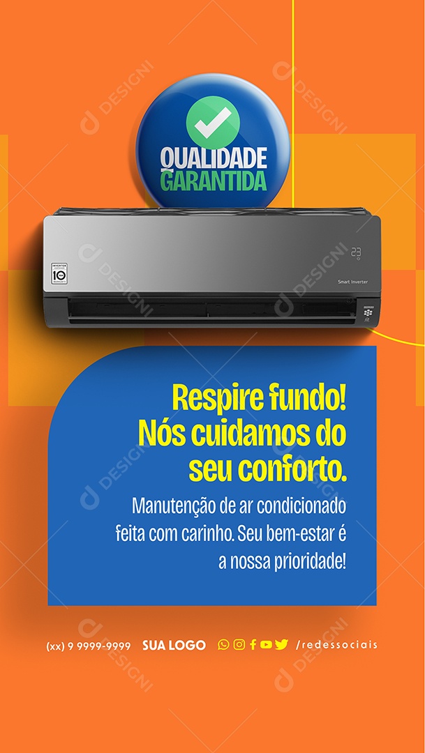 Story Respire Fundo Nós Cuidamos do seu Conforto Manutenção de Ar Condicionado Social Media PSD Editável