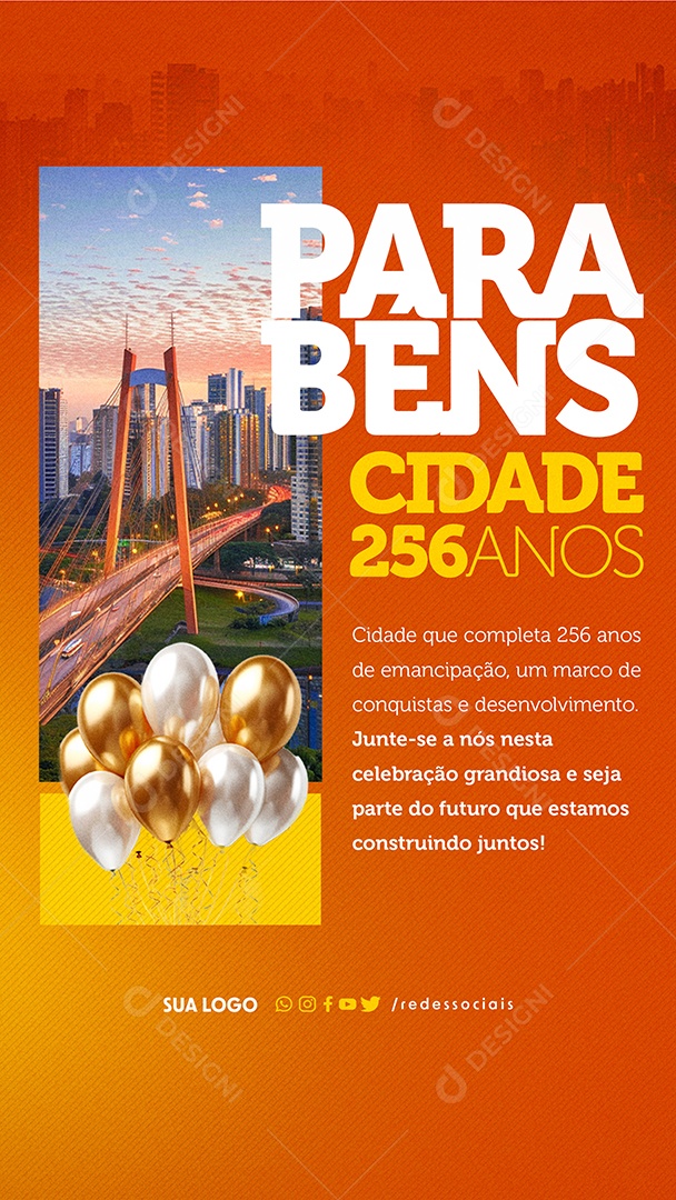 Story Parabéns Cidade 256 Anos Social Media PSD Editável