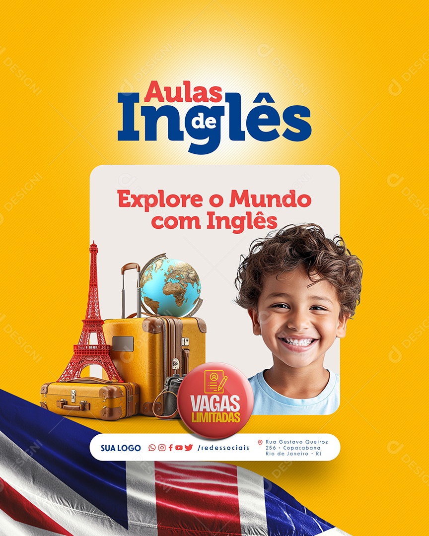 Aulas de Inglês Explore o Mundo Social Media PSD Editável