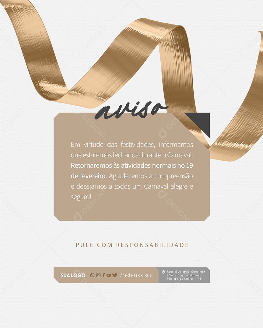 Aviso em Virtude das Festividades Informamos que Estaremos Fechados Social Media PSD Editável