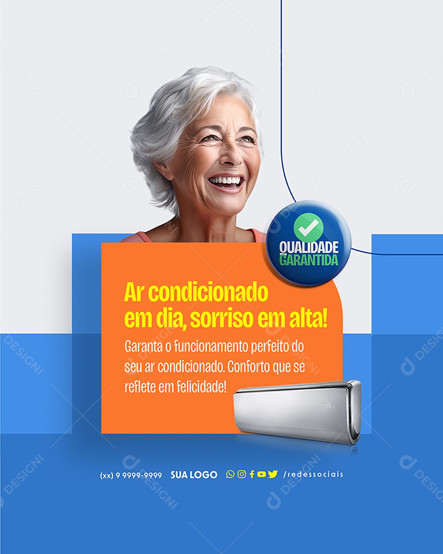 Ar Condicionado em Dia Sorrindo em Alta Social Media PSD Editável