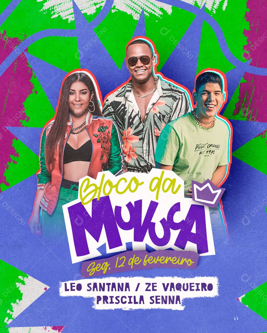 Bloco da Muvuca Leo Santana Zé Vaquiero Priscila Senna Social Media PSD Editável
