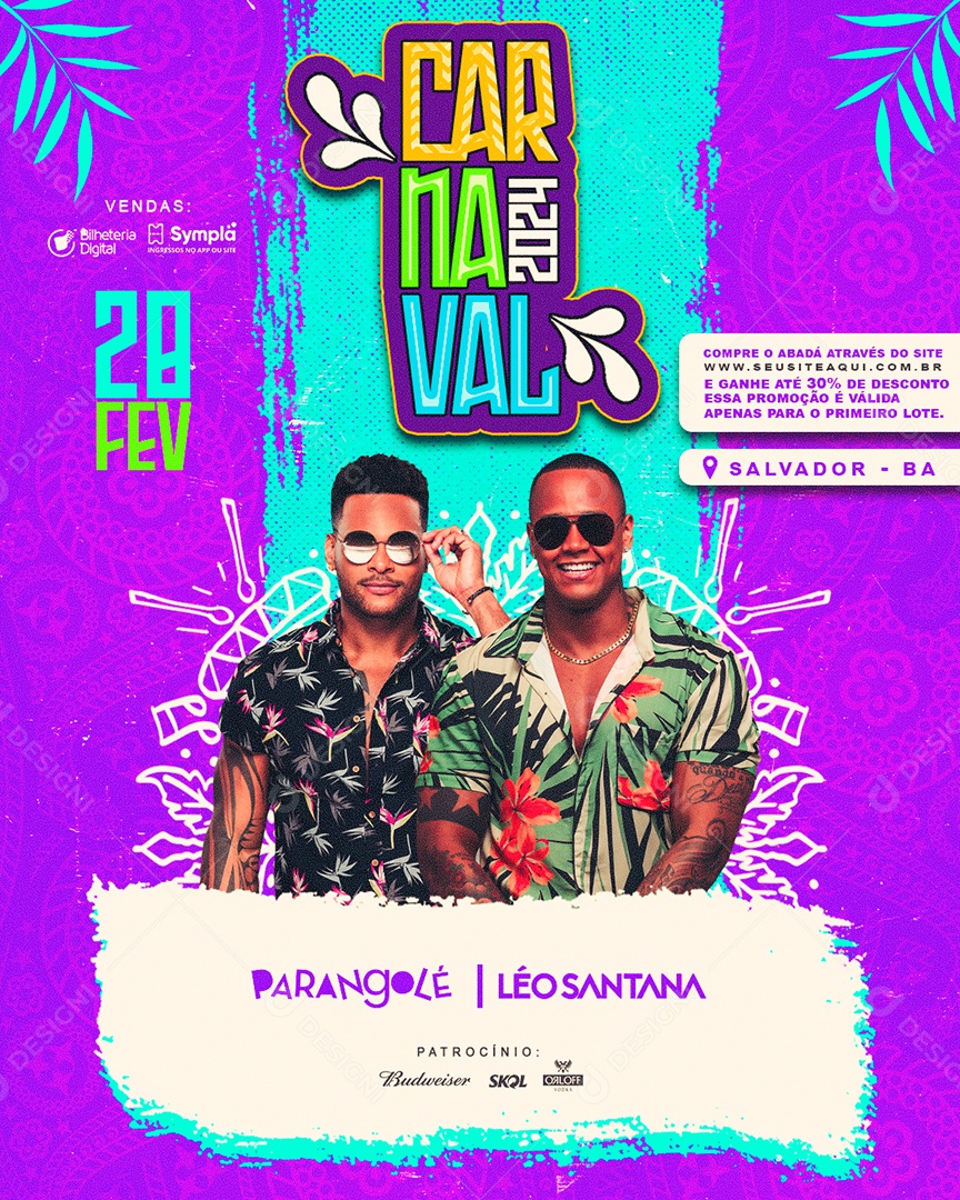 Flyer Carnaval 2024 Parangolé Léo Santana Social Media PSD Editável