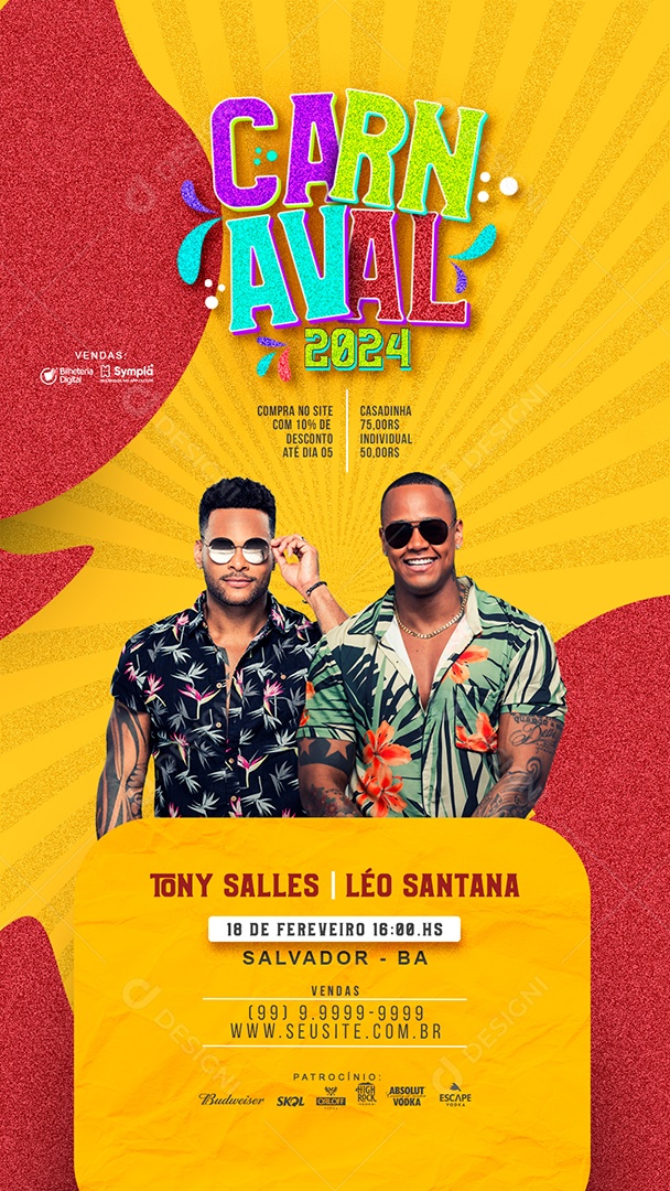 Story Flyer Carnaval 2024 Tony Salles Léo Santana Social Media PSD Editável