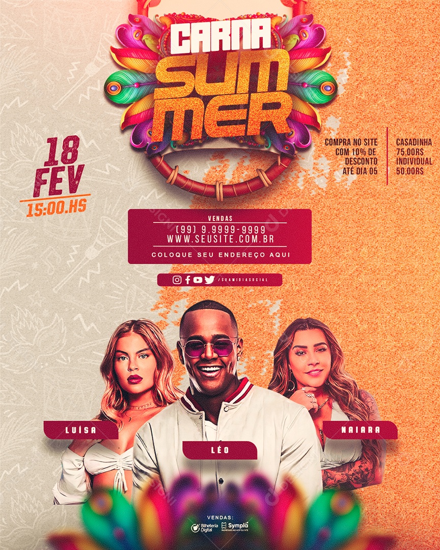 Flyer Carna Sumer Luísa Sonsa Léo Santana Naiara Azevedo Social Media PSD Editável
