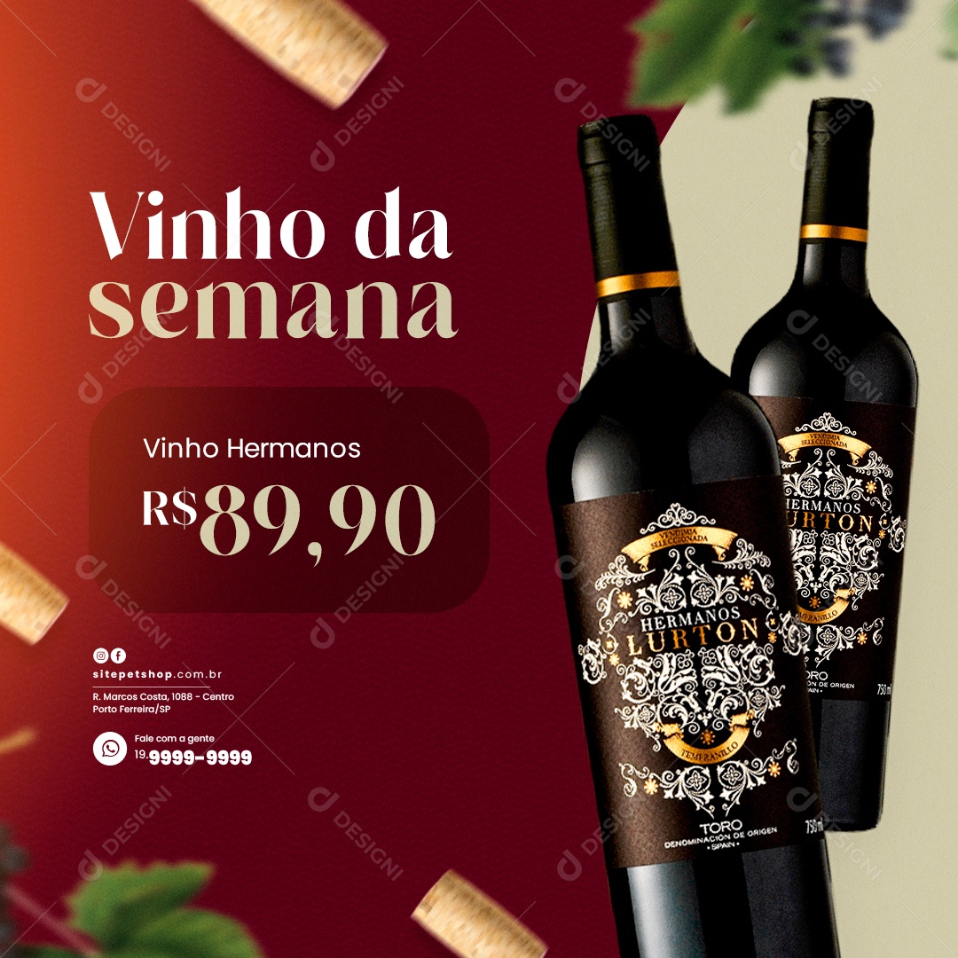 Adega Vinho da semana Vinho Hermanas Social Media PSD Editável