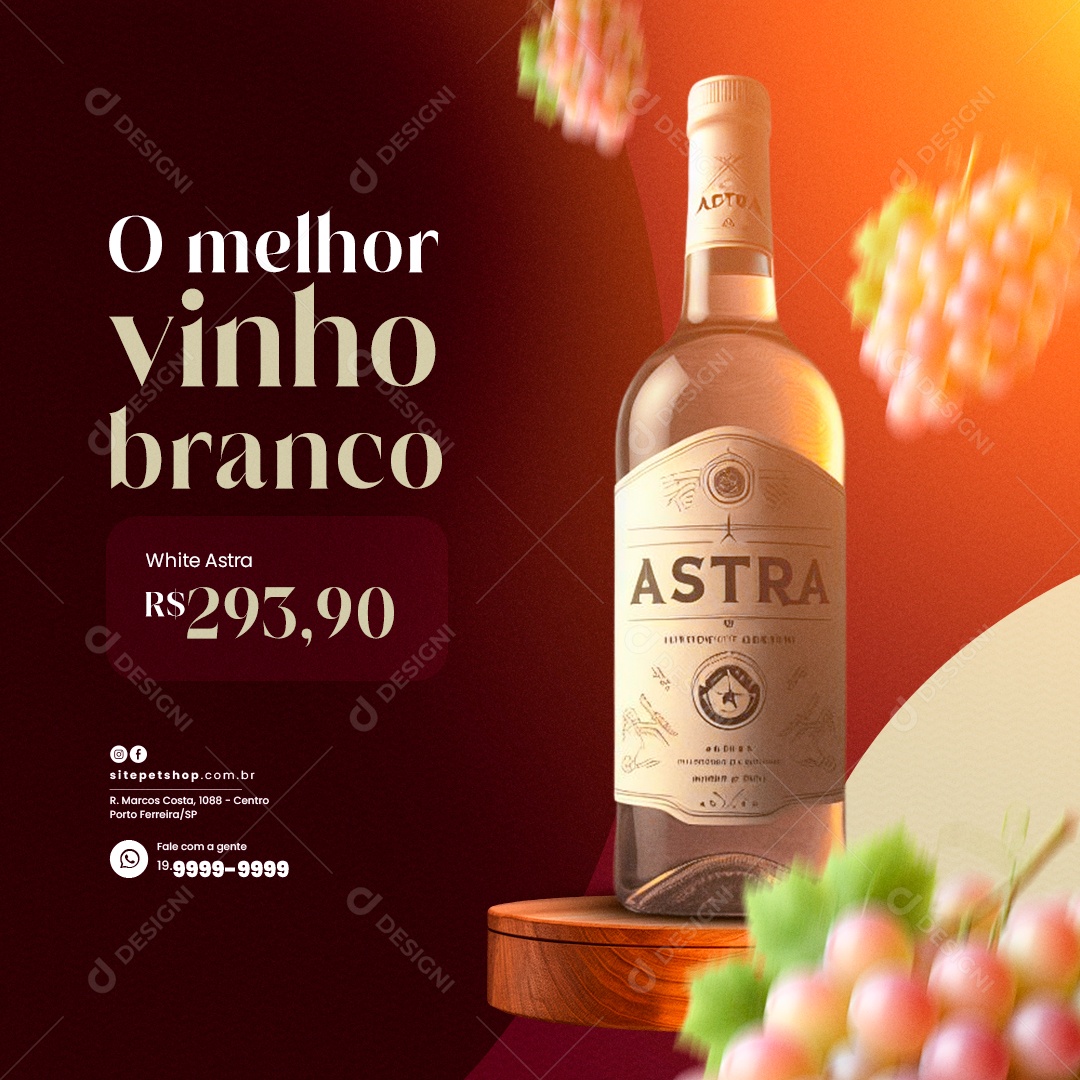 Adega Casa de Vinho O melhor vinho branco White Astra Social Media PSD Editável