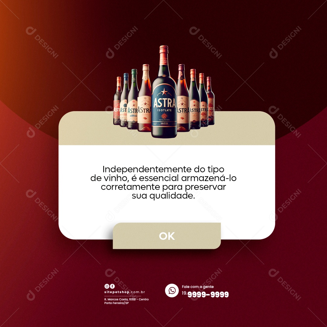 Adega Casa de Vinho Lembrete Independentemente do tipo de vinho Social Media PSD Editável