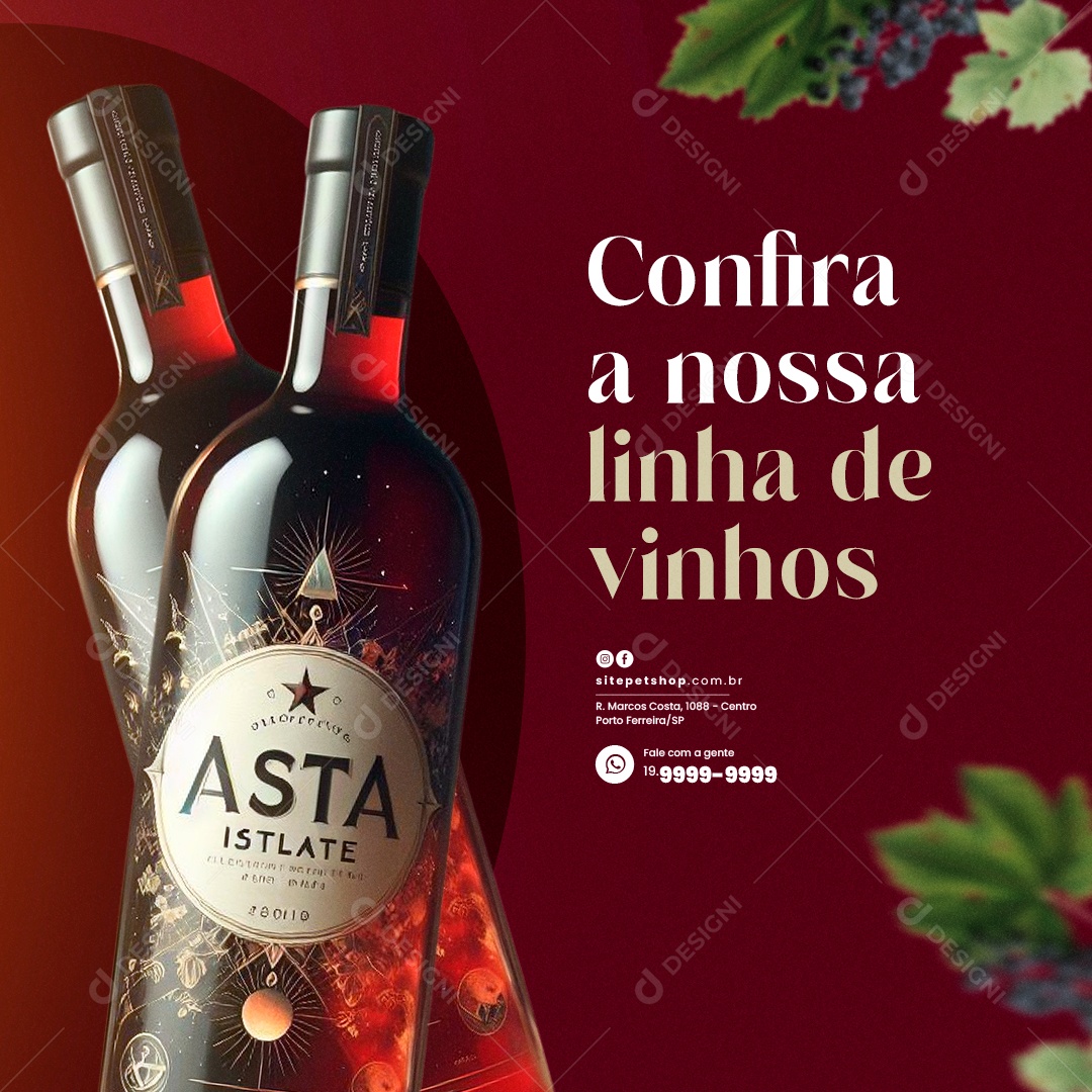 Adega Casa de Vinho Confira a nossa linha de vinhos Social Media PSD Editável