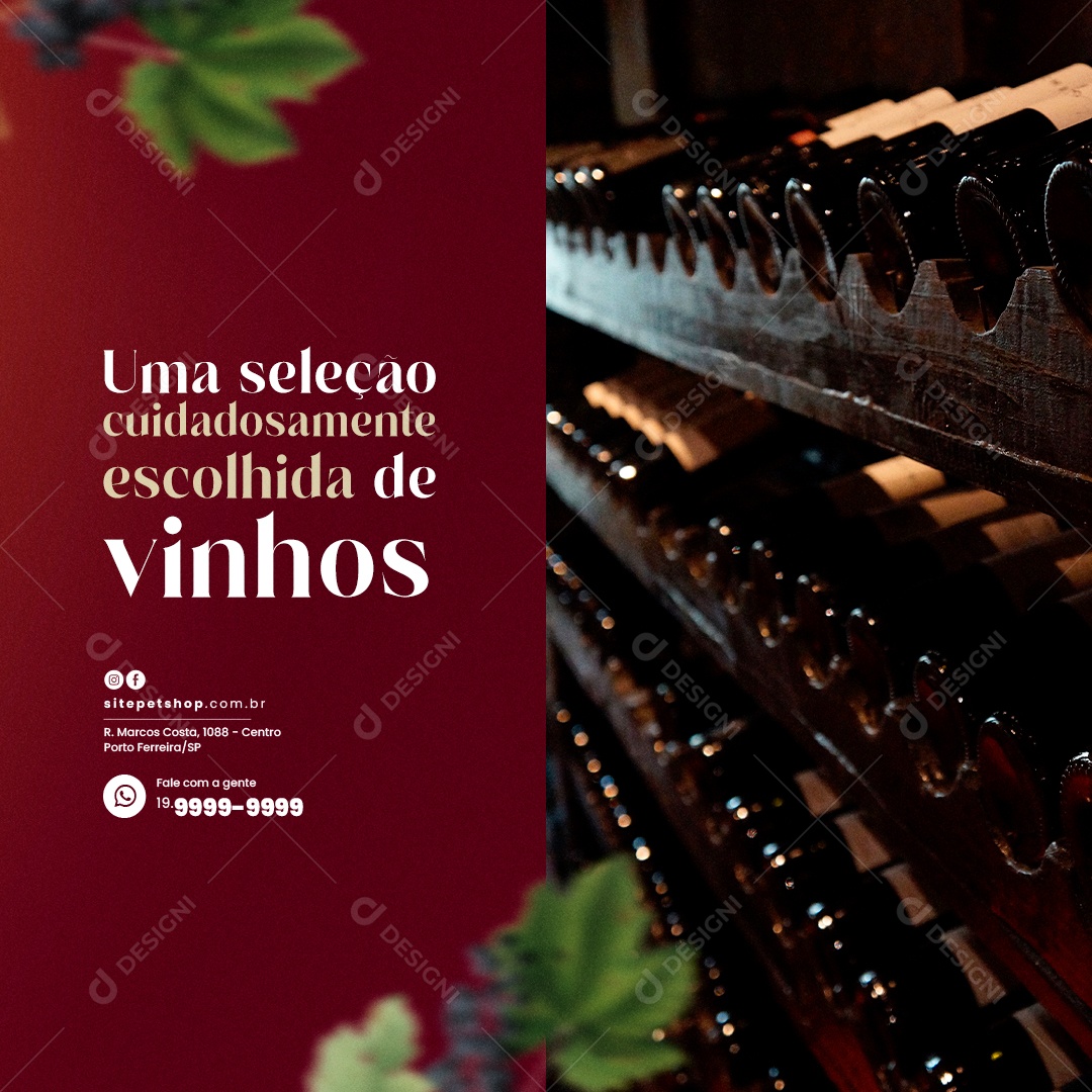 Adega Casa de Vinho Uma seleção cuidadosamente escolhida de vinhos Social Media PSD Editável