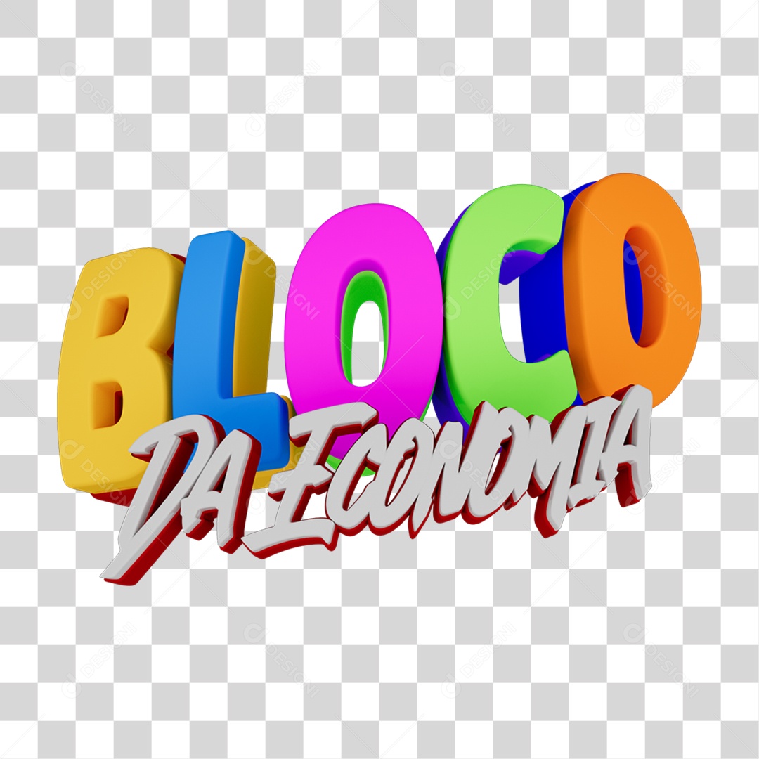 Texto 3D Bloco da Economia PNG Transparente