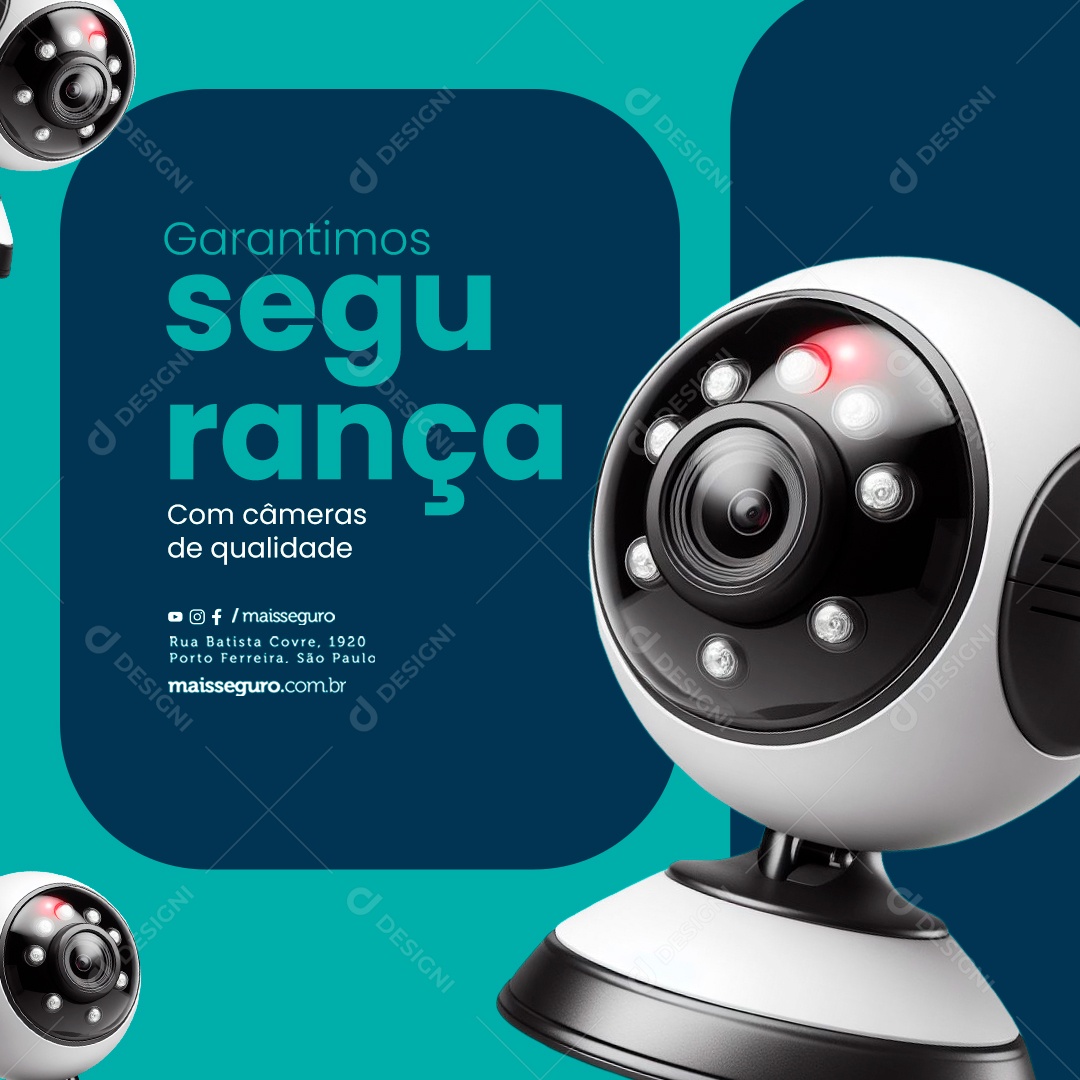 Segurança Eletrônica Garantimos segurança com Câmeras de qualidade Social Media PSD Editável