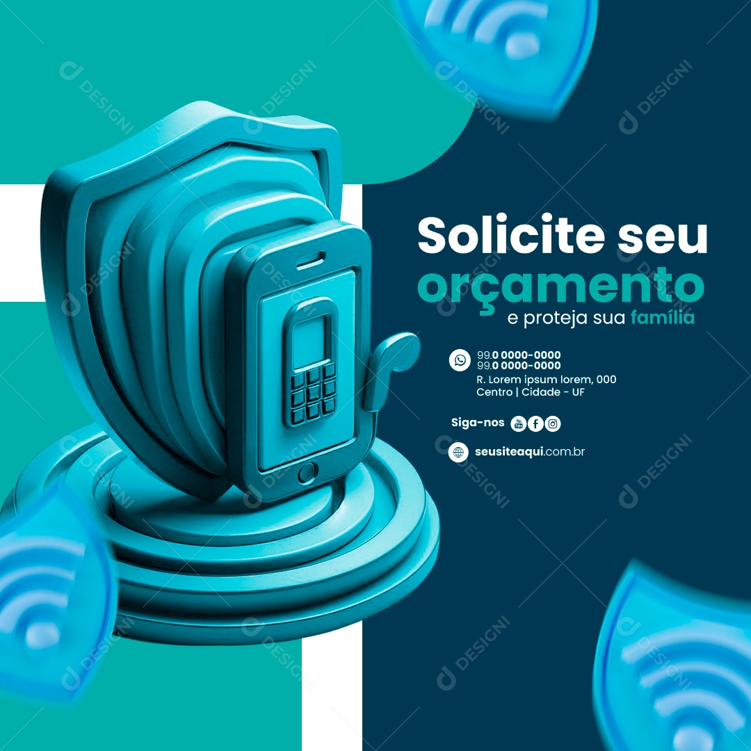 Segurança Eletrônica Solicite seu orçamento e proteja sua família Social Media PSD Editável