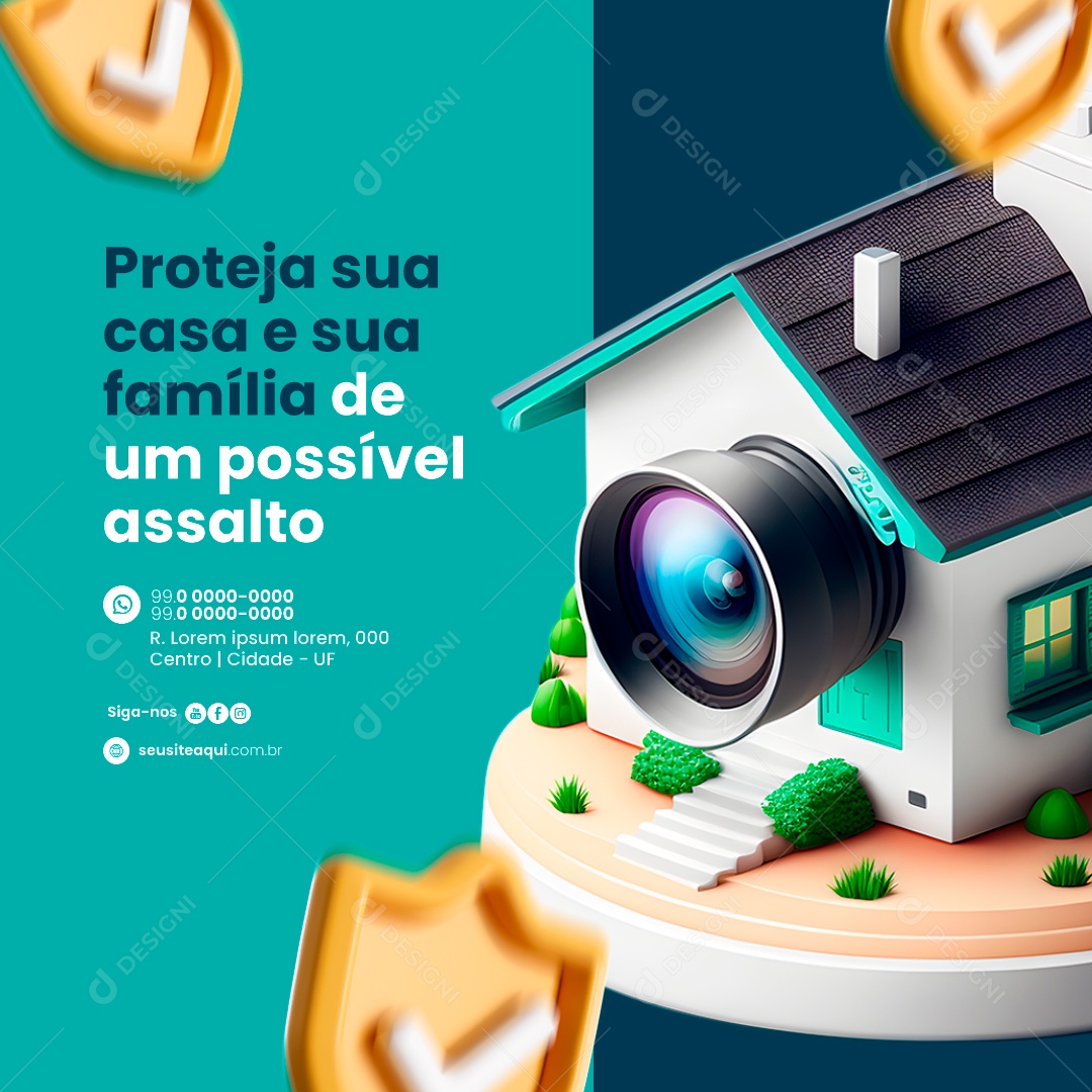 Segurança Eletrônica Proteja sua casa e sua família de um possível assalto Social Media PSD Editável