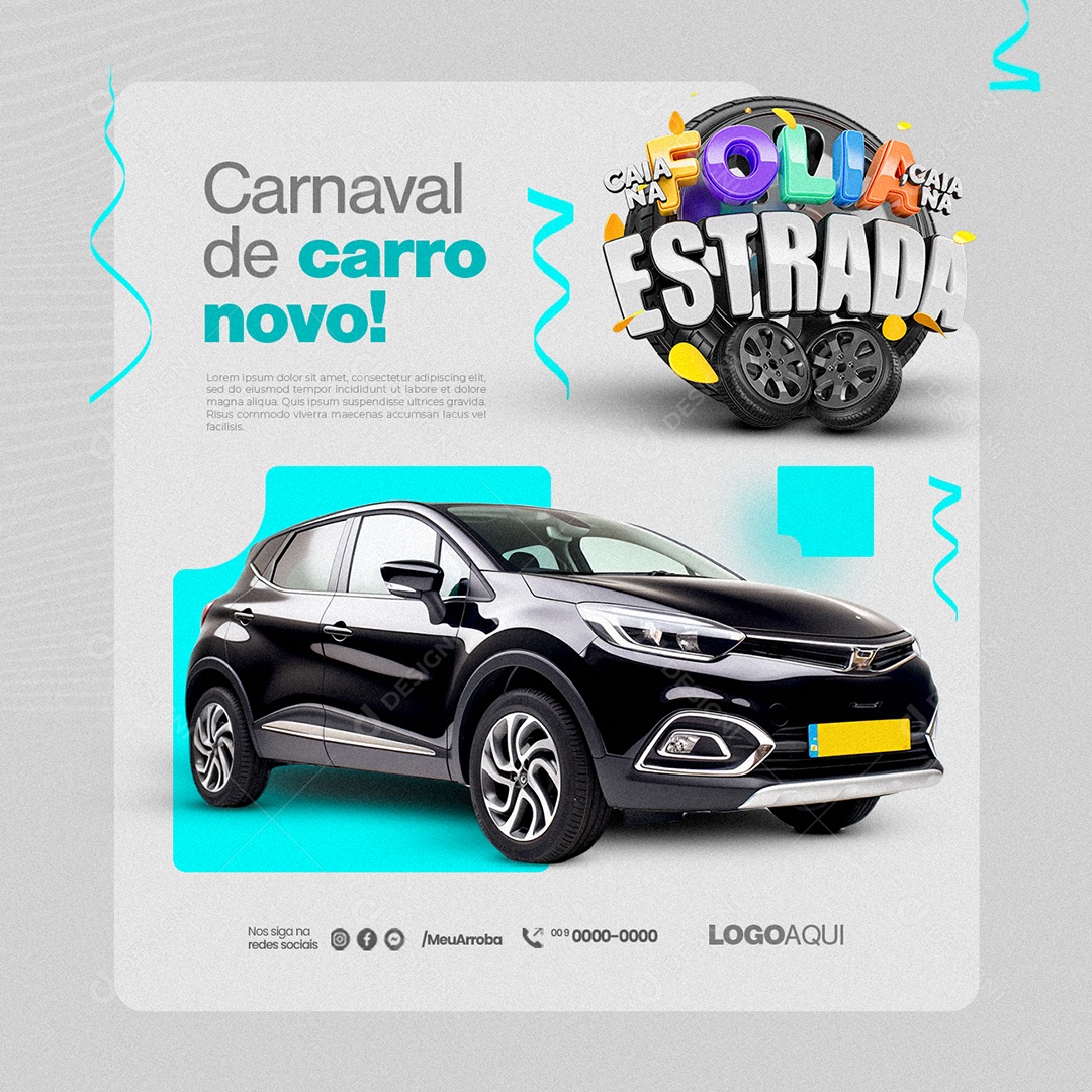 Concessionária Caia na Folia Caia na Estrada Carnaval de Carro novo Social Media PSD Editável