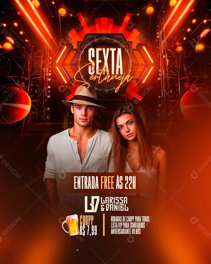 Flyer Sexta Sertaneja Larissa e Daniel Social Media PSD Editável