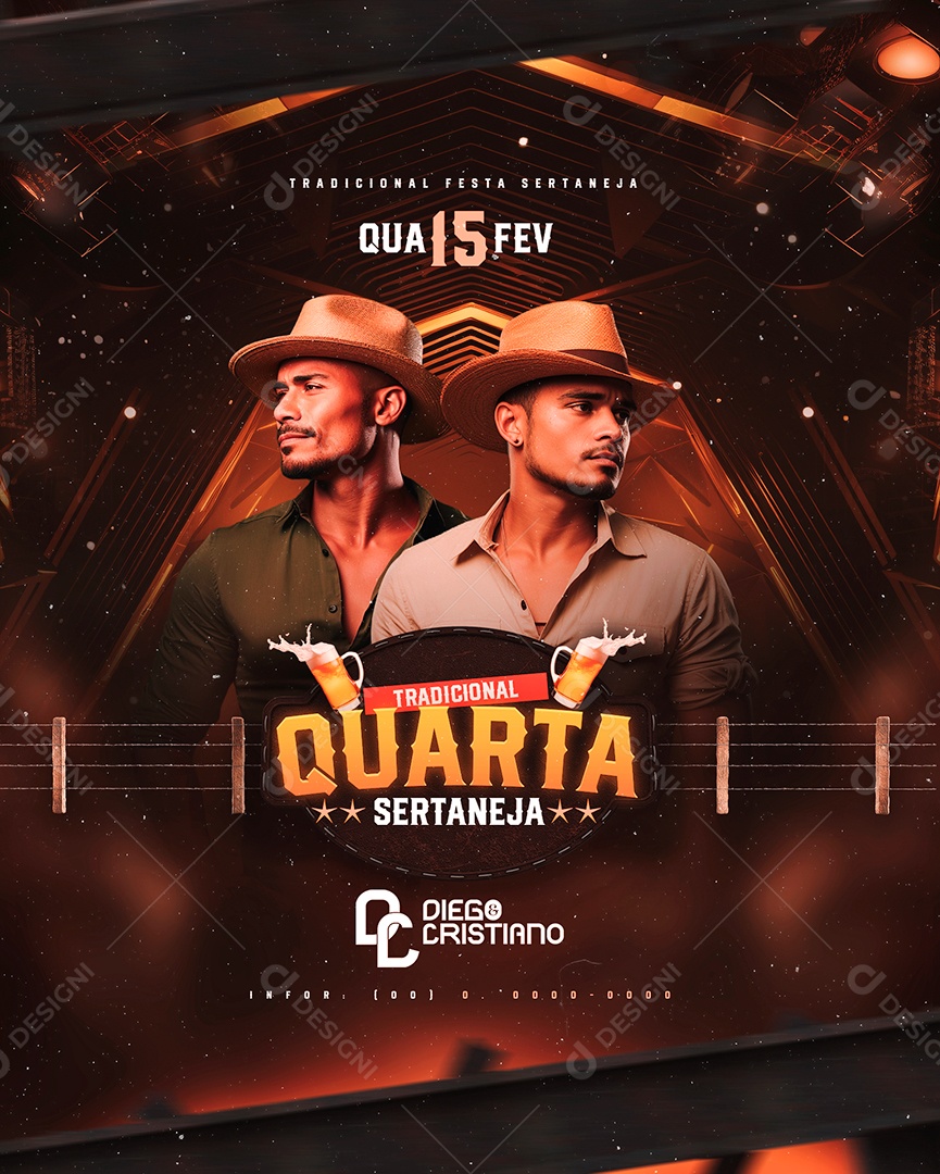 Flyer Tradicional Quarta Sertaneja Diego e Cristiano Social Media PSD Editável