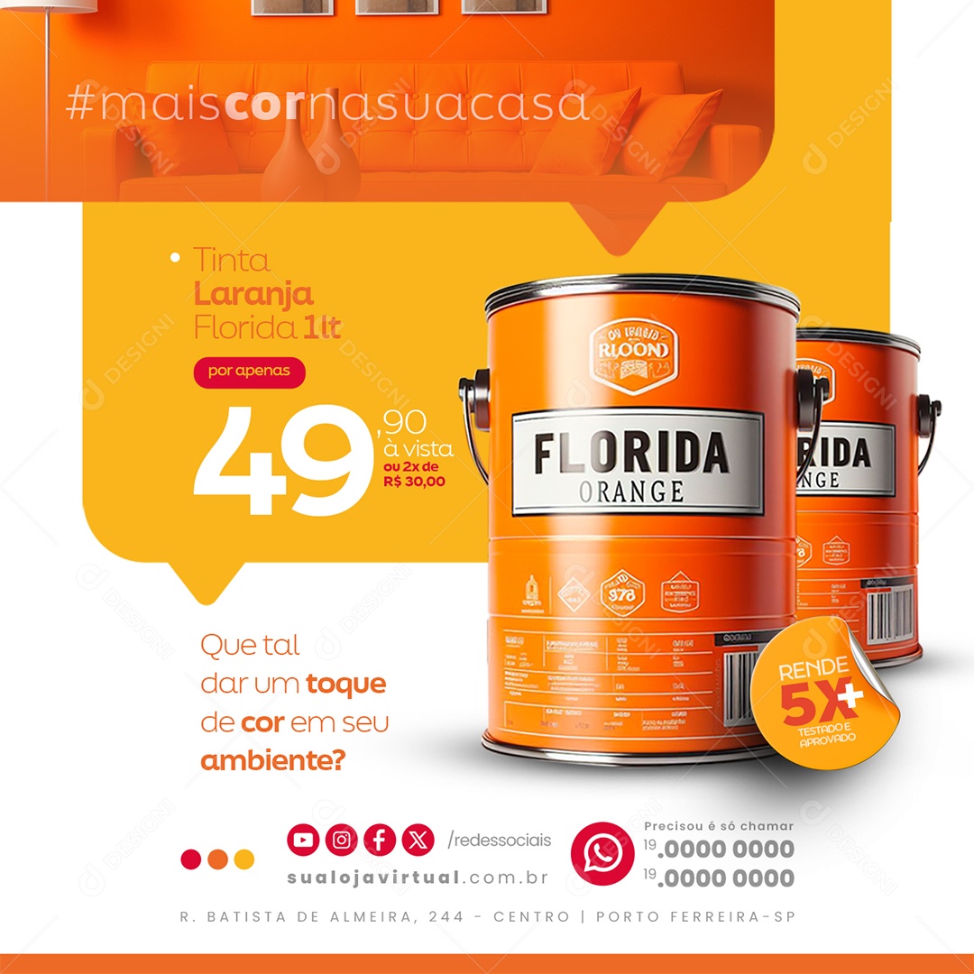 Casa de Tintas Que tal dar um toque de cor em seu ambiente Social Media PSD Editável