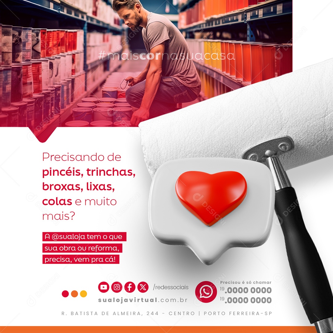 Casa de Tintas Precisando de pincéis trinchas Social Media PSD Editável