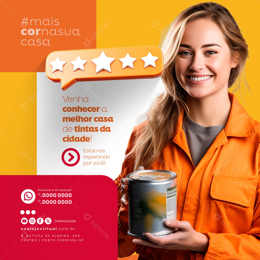Venha conhecer a melhor casa de tintas da cidade Social Media PSD Editável