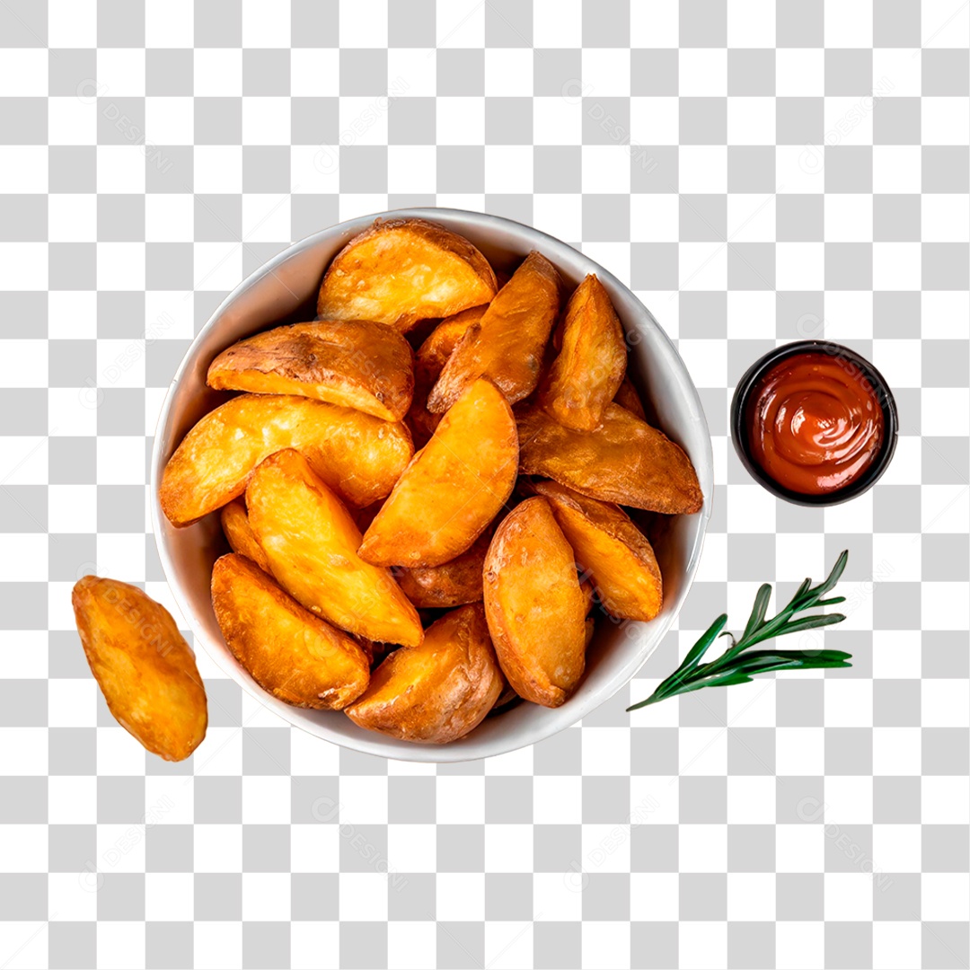 Tigela de Batatas Assadas em Fatias PNG Transparente