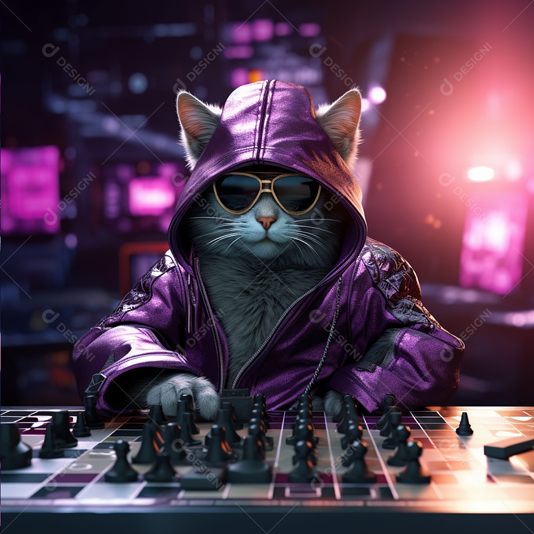 Estilo épico de onda retrô gato cyberpumk neon