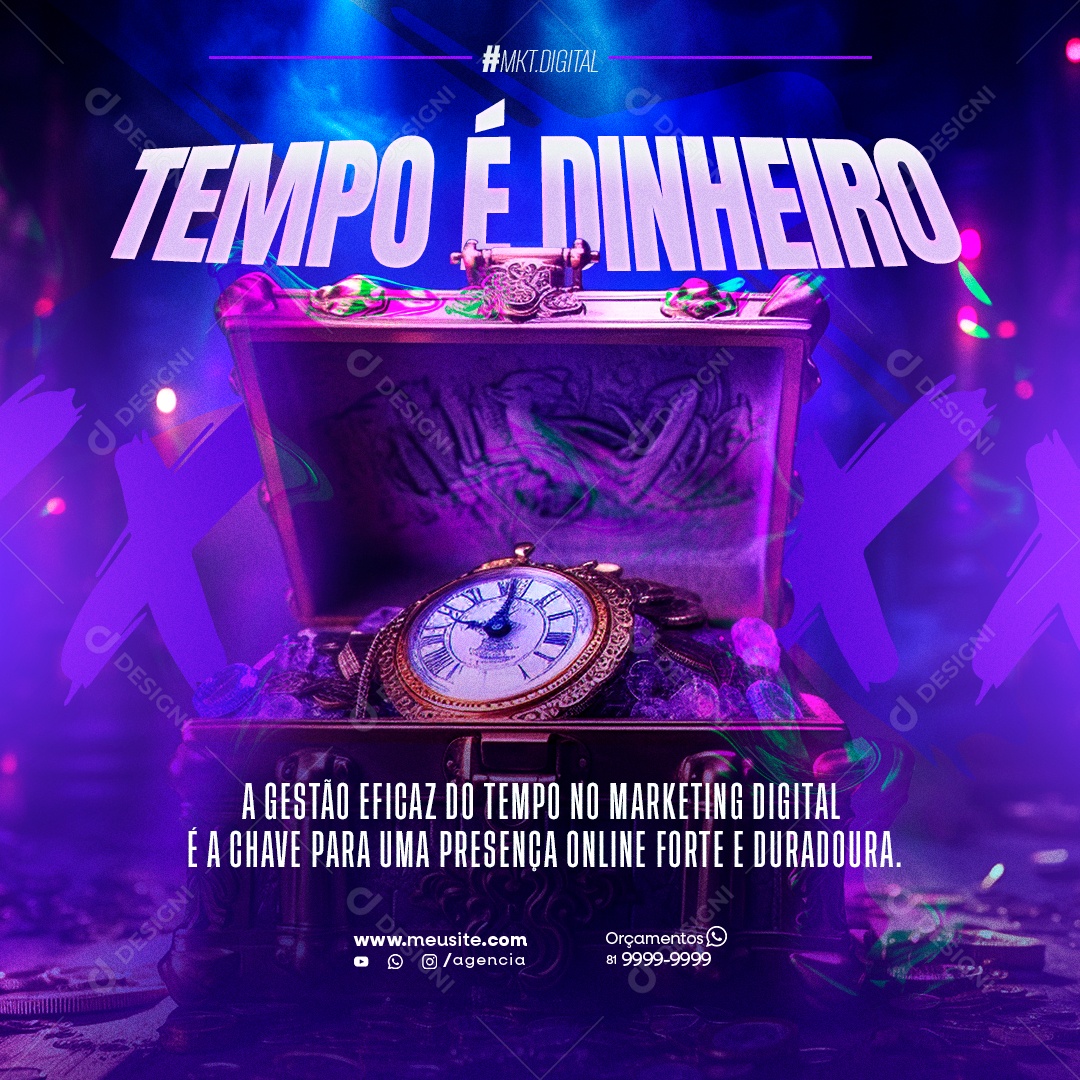 Marketing Digital Tempo é Dinheiro a Gestão Eficaz Social Media PSD Editável
