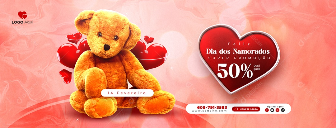 Social Media Banner Dia dos Namorados 14 De Fevereiro PSD Editável