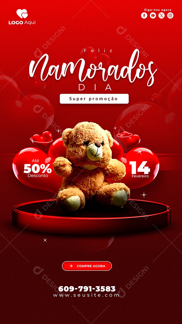 Social Media Story Dia dos Namorados 14 De Fevereiro PSD Editável