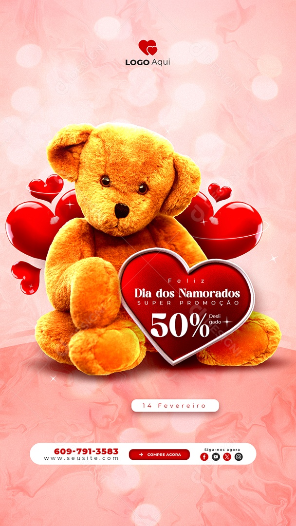 Social Media Story Dia dos Namorados 14 De Fevereiro PSD Editável