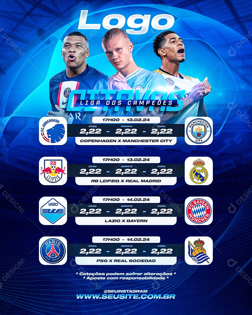 Futebol Oitavas de Finais Liga dos Campeões Social Media PSD Editável