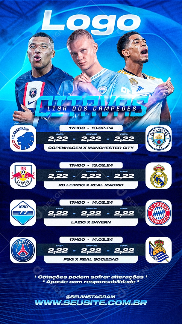 Futebol Oitavas de Finais Liga dos Campeões Social Media PSD Editável