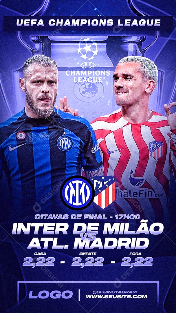 Uefa Champions League Jogo Oitavas de Final Feed Social Media PSD Editável