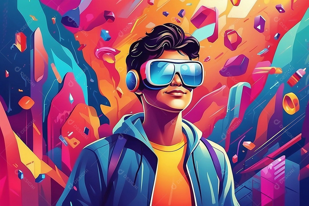 Ilustração isométrica de realidade virtual estilo de desenho animado cores brilhantes vibrantes IA generativa