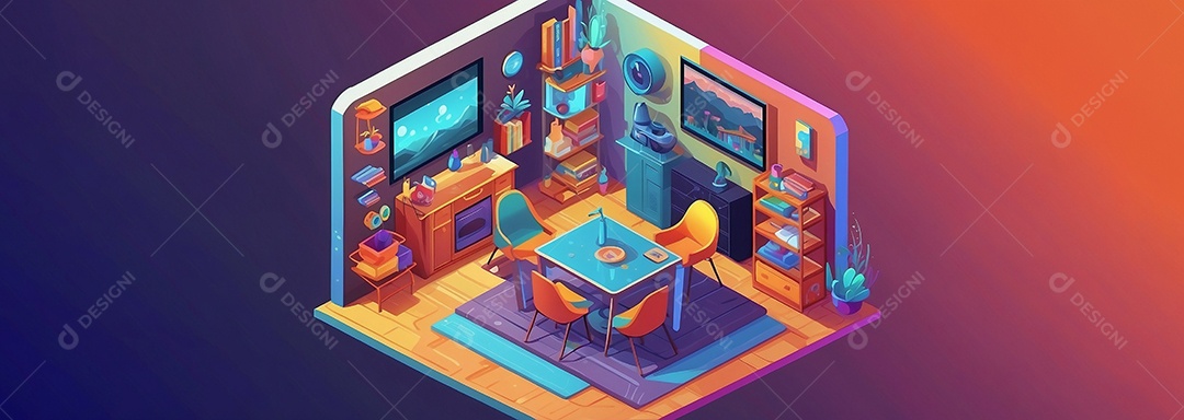 Ilustração isométrica de realidade virtual estilo de desenho animado cores brilhantes vibrantes IA generativa