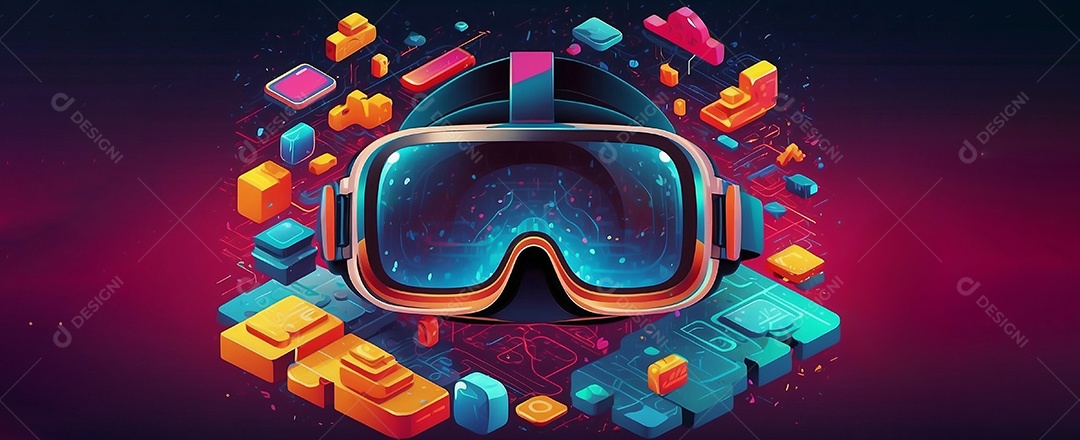 Ilustração isométrica de realidade virtual estilo de desenho animado cores brilhantes vibrantes IA generativa