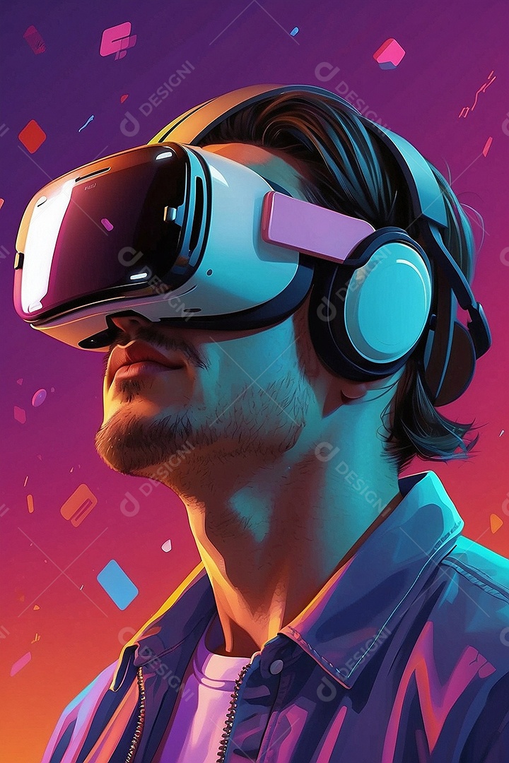 Ilustração isométrica de realidade virtual estilo de desenho animado cores brilhantes vibrantes IA generativa