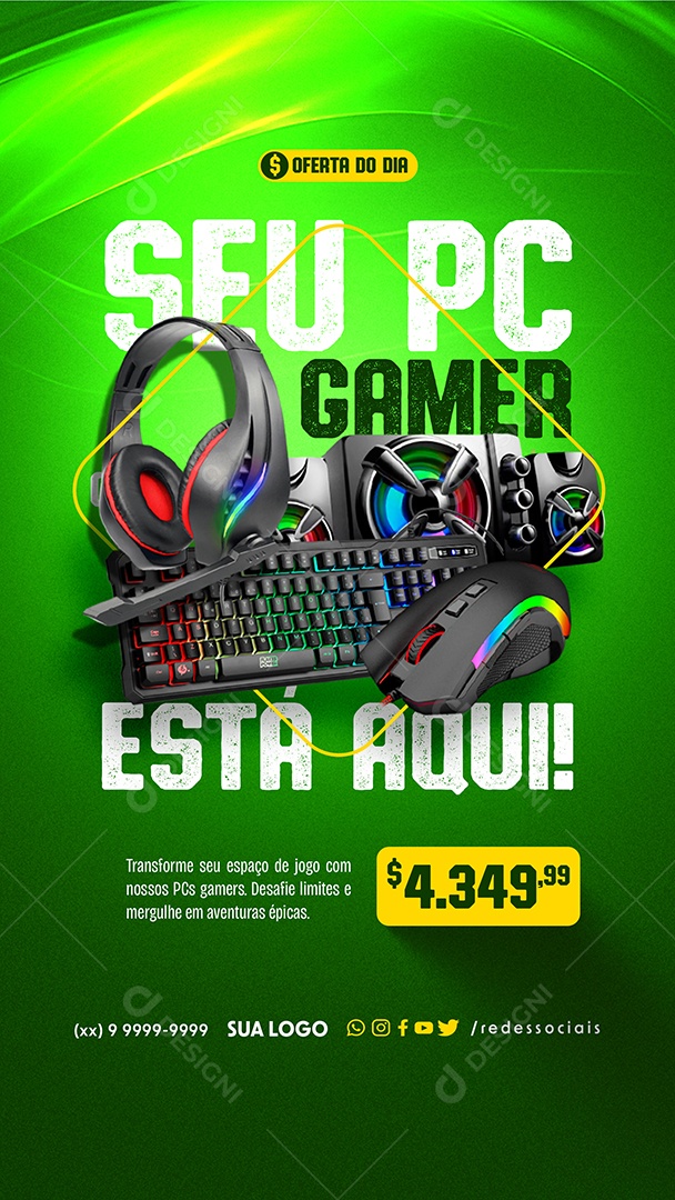 Story Seu PC Gamer Está Aqui Transforme seu Espaço de jogo com nossos PSD Social Media PSD Editável