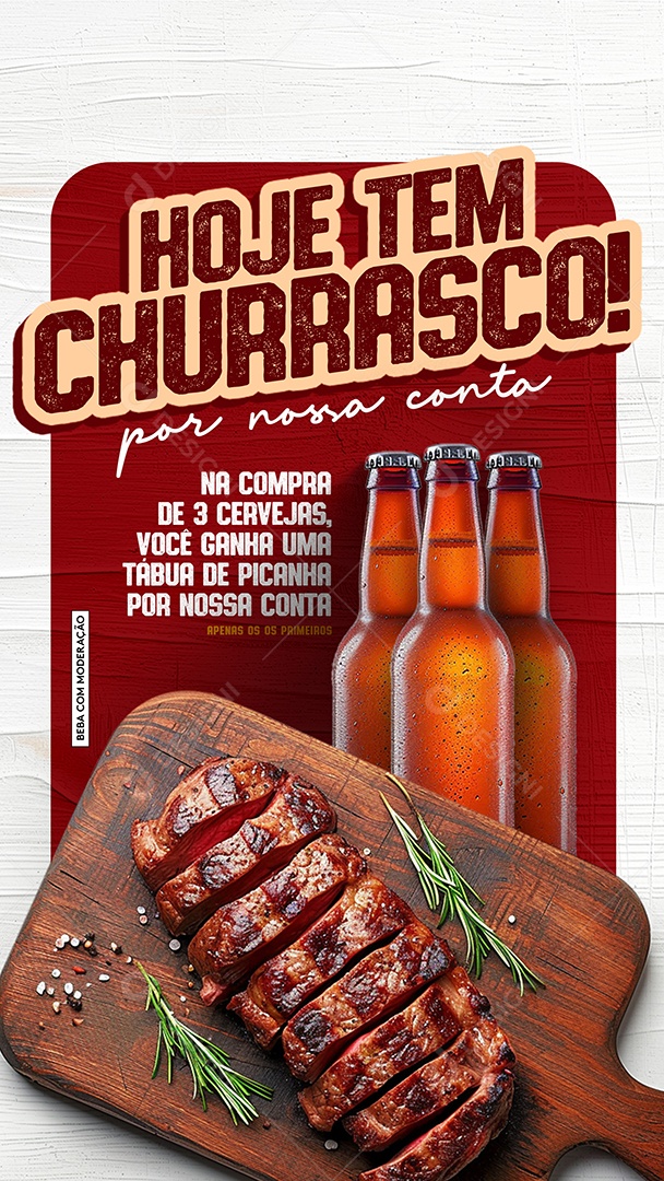 Story Hoje tem Churrasco na Compra de 3 Cervejas Você Ganha uma Social Media PSD Editável