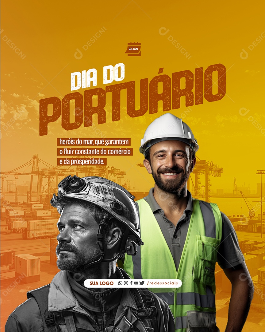 Dia do Portuário 28 de Janeiro Heróis do Mar Social Media PSD Editável