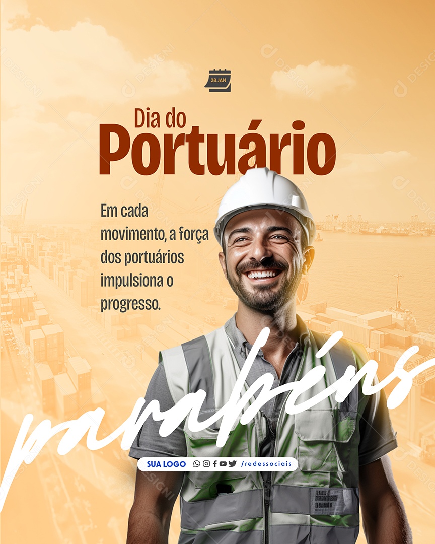 Dia do Portuário 28 de Janeiro Parabéns Social Media PSD Editável