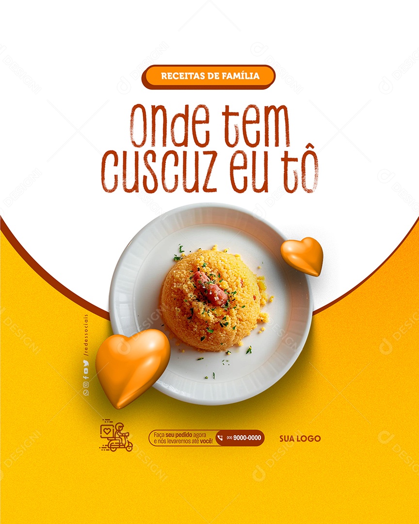 Receitas de Família Onde Tem Cuscuz eu to Social Media PSD Editável