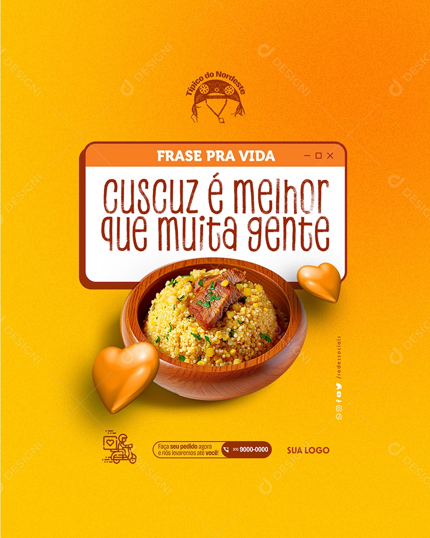 Frase pra Vida Cuscuz é Melhor que Muita Gente Social Media PSD Editável